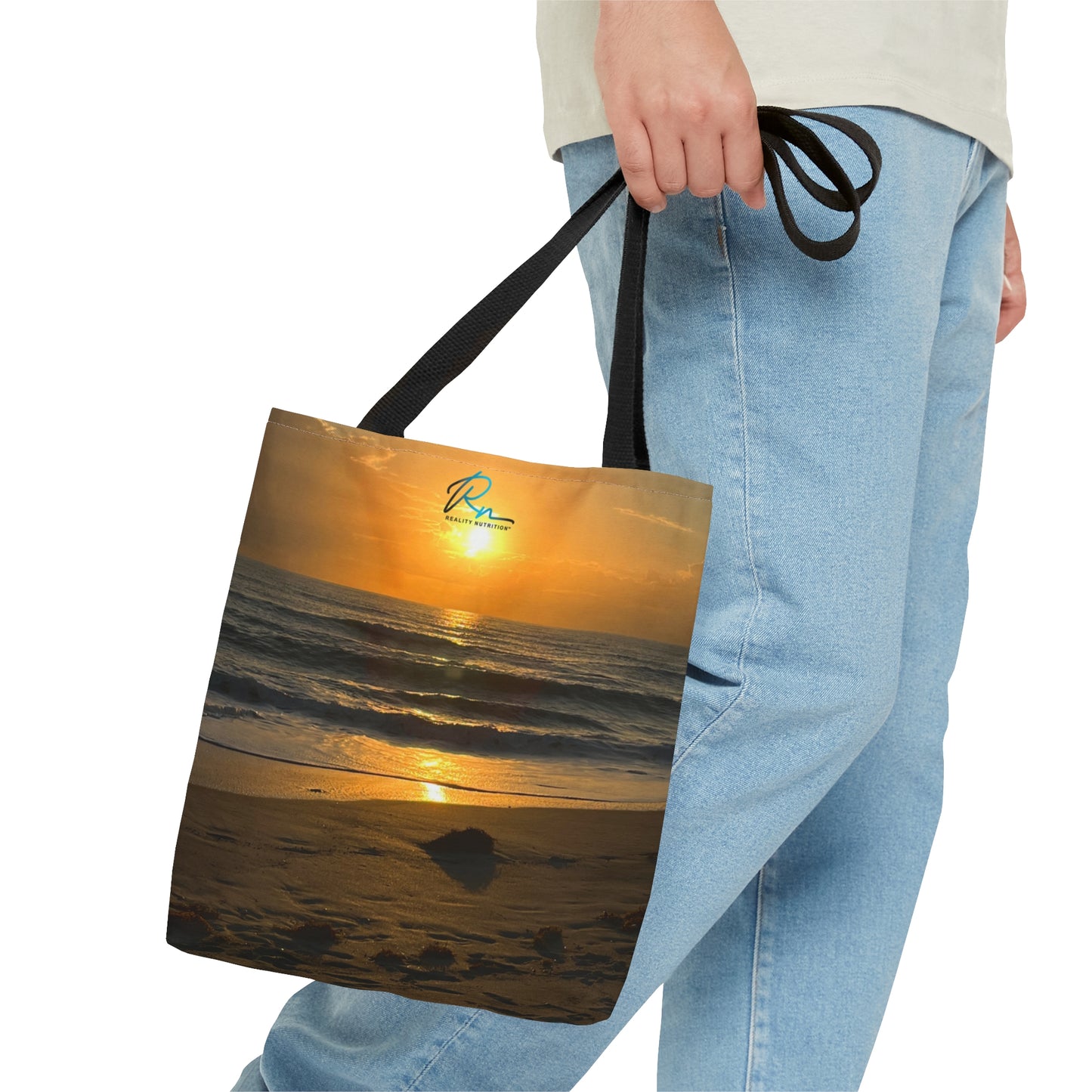 Tote Bag with Florida Beach Scene & Reality Nutrition Logo