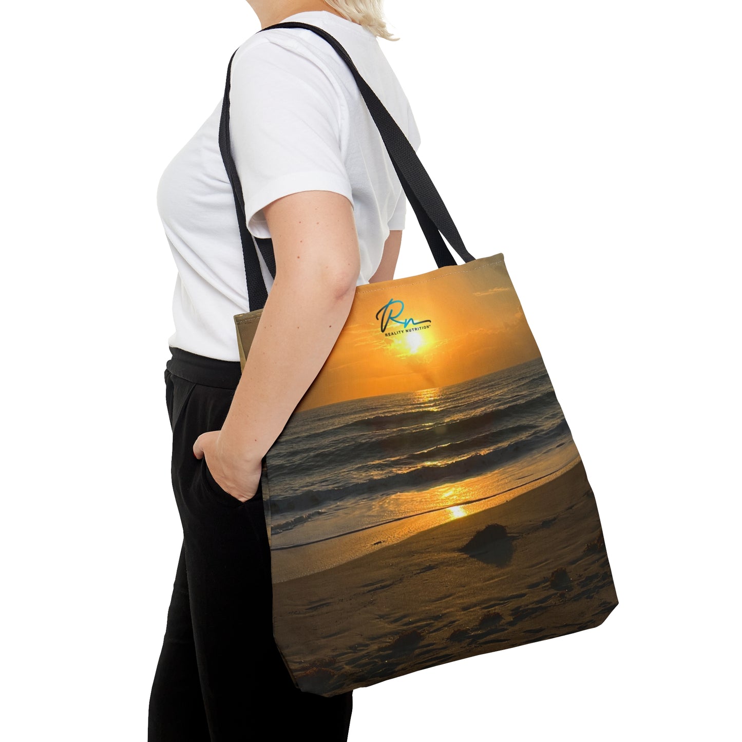 Tote Bag with Florida Beach Scene & Reality Nutrition Logo