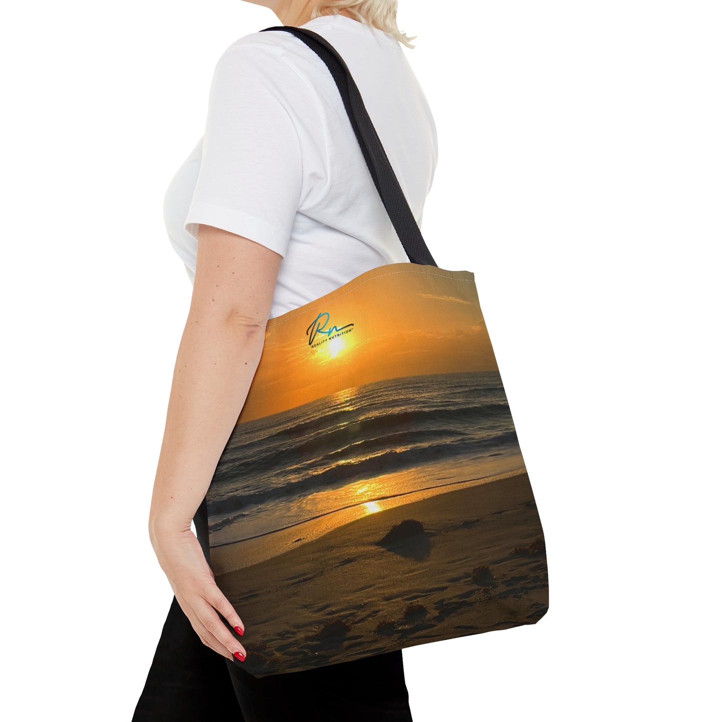 Tote Bag with Florida Beach Scene & Reality Nutrition Logo