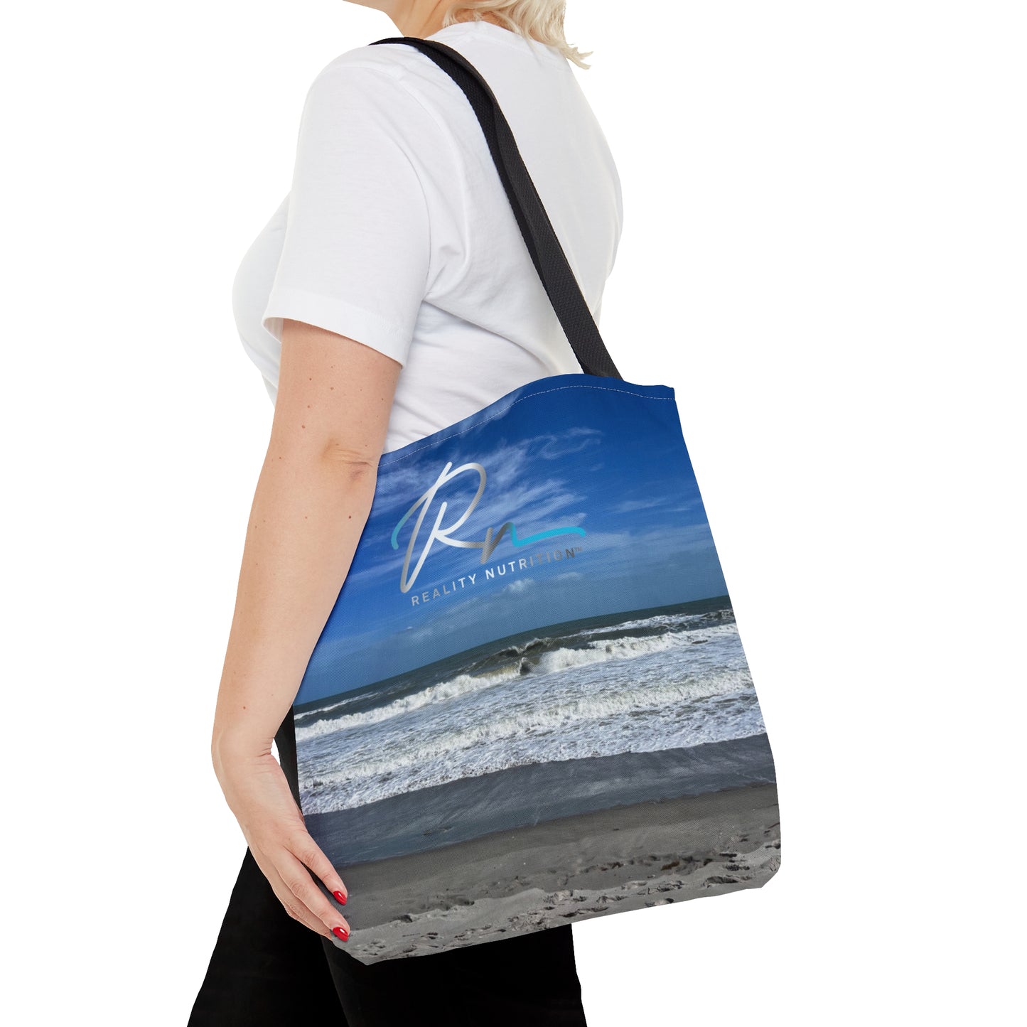 Tote Bag with Florida Beach Scene & Reality Nutrition Logo