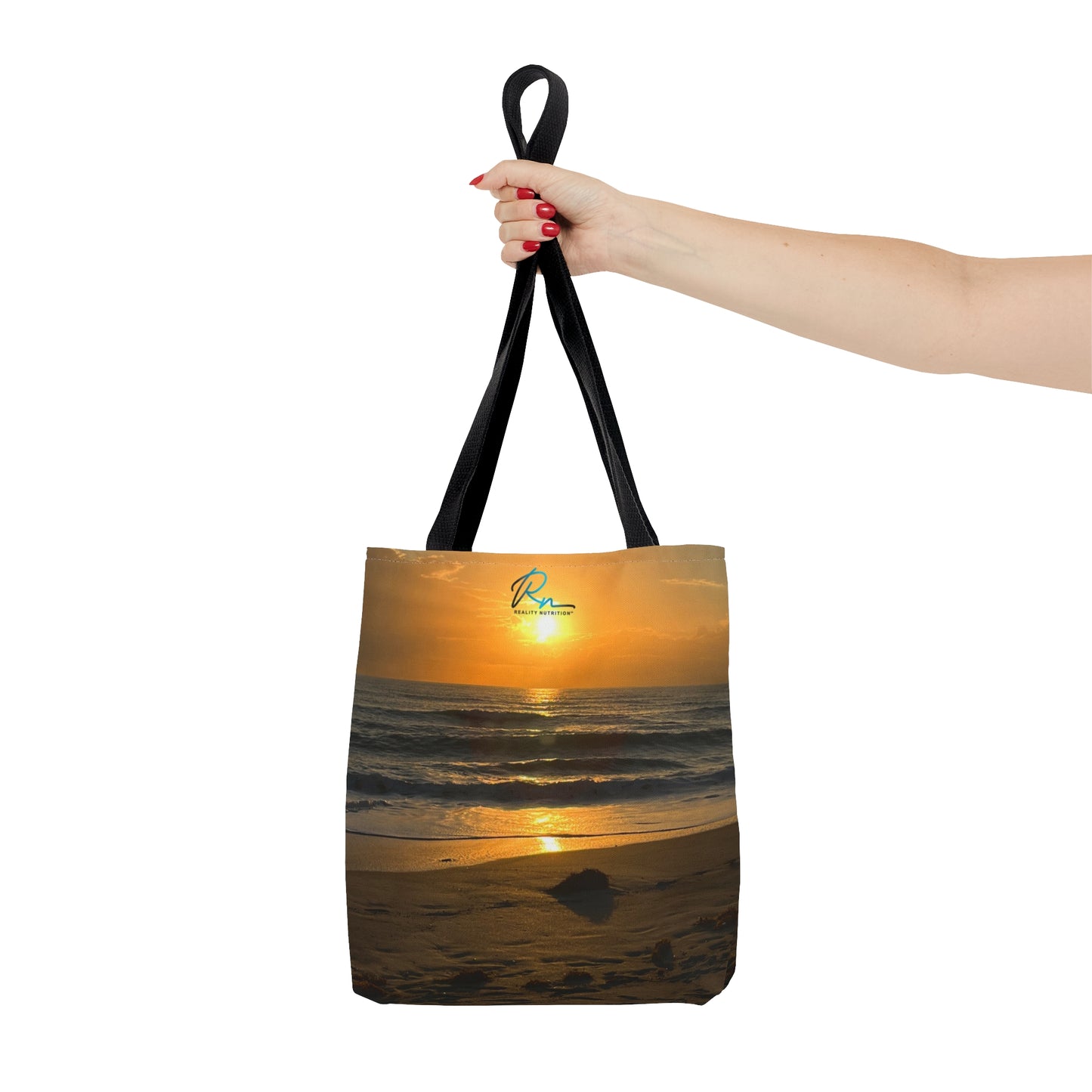 Tote Bag with Florida Beach Scene & Reality Nutrition Logo