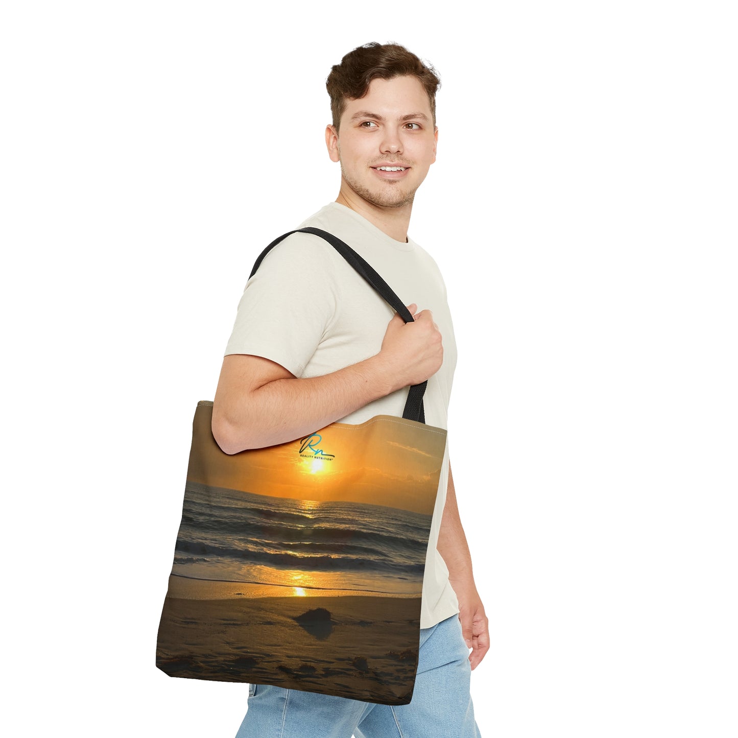 Tote Bag with Florida Beach Scene & Reality Nutrition Logo