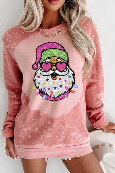 Santa Graphic Round Neck Long Sleeve Sweatshirt