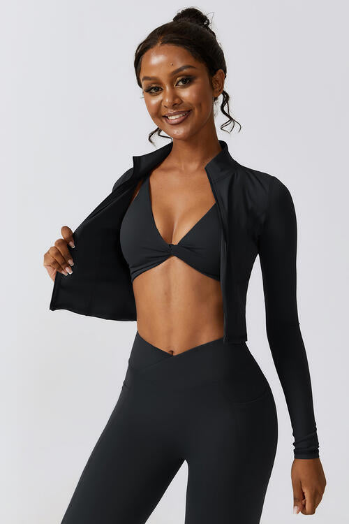 Zip Up Long Sleeve Cropped Active Top