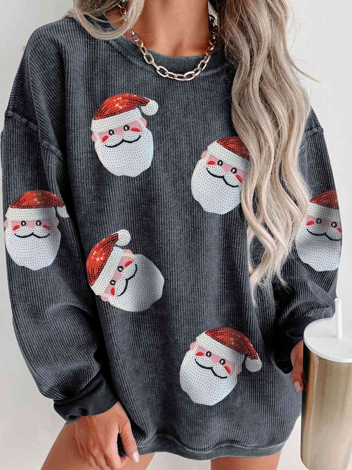 Sequin Santa Patch Ribbed Sweatshirt