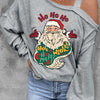 Santa Claus Graphic Asymmetrical Neck Long Sleeve Top