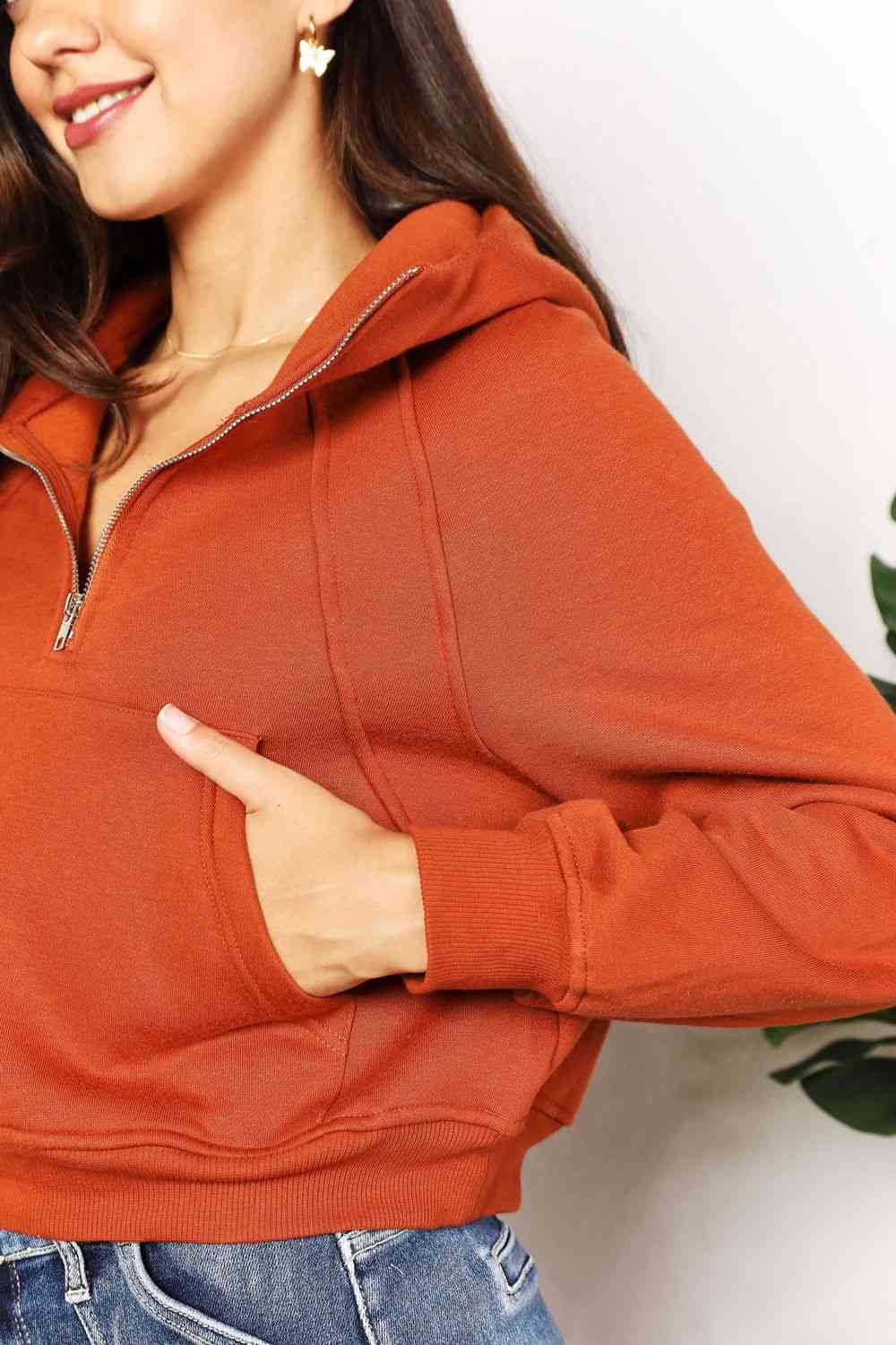 Double Take Half-Zip Long Sleeve Hoodie