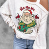 Santa Claus Graphic Asymmetrical Neck Long Sleeve Top